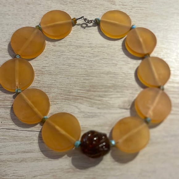Vintage Root Beer Lucite Bead Necklace discs choker glass 70s - Picture 1 of 6